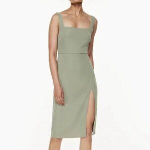 Aritzia Babaton 90s Slit Midi Dress in Olive Leaf Green Size 2